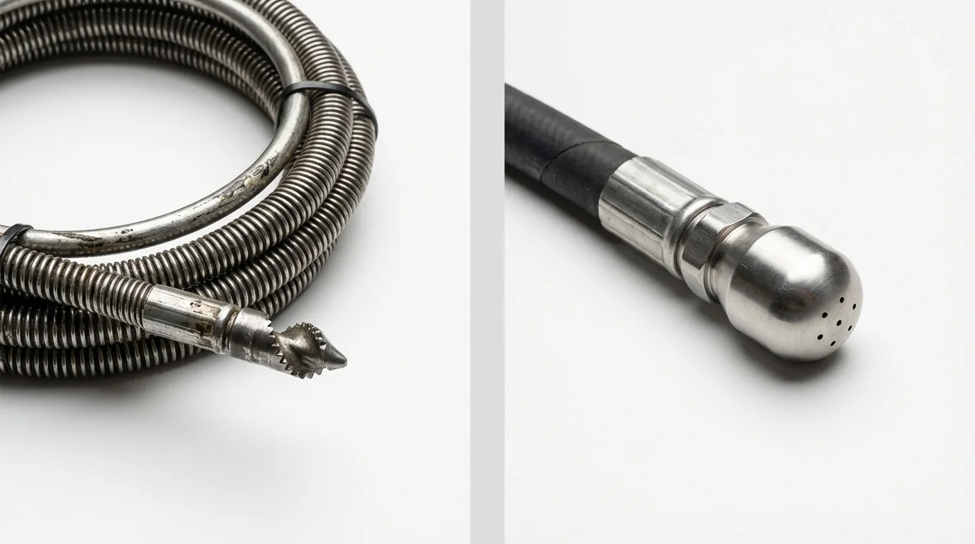 Drain snake cable and hydro jetting nozzle used for drain cleaning in Norwood Young America, MN
