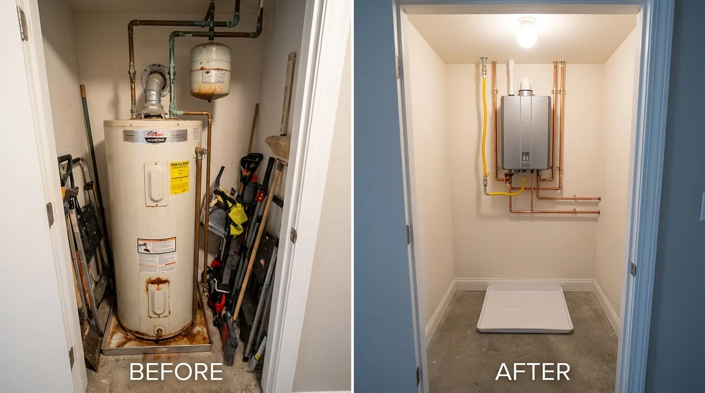 Tank water heater versus wall-mounted tankless unit comparison for Norwood Young America, MN homeowners