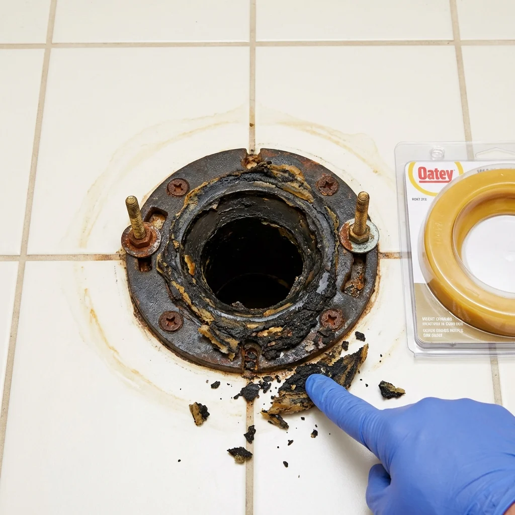 Failed wax ring showing water seepage at the base of a toilet in a Norwood Young America, MN home