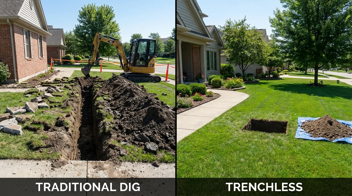 Trenchless sewer repair with minimal yard damage versus traditional excavation in Norwood Young America, MN